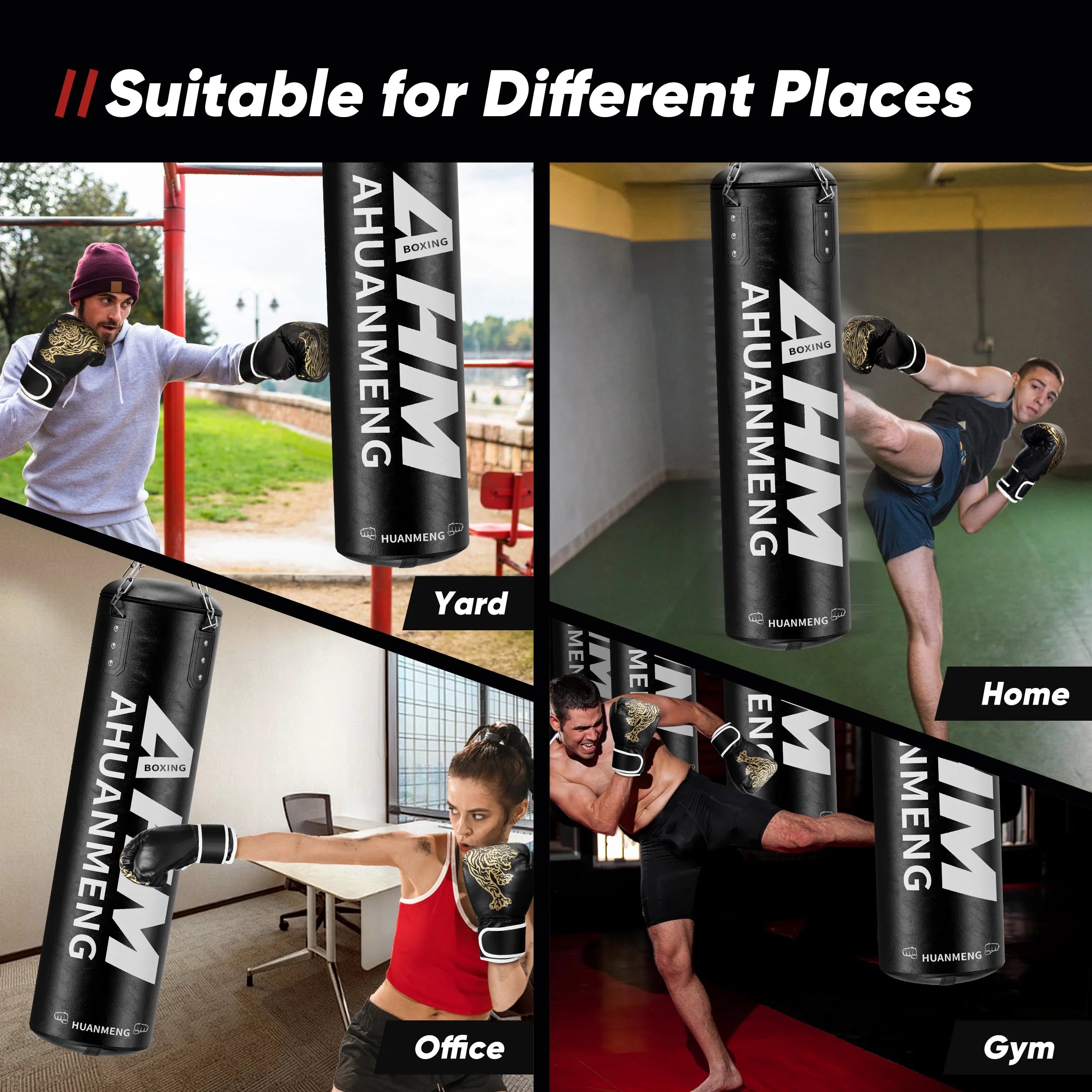 Punching Bag for Adults 4FT PU Heavy Boxing Bag Set Hanging Boxing Bag Kit W/ 12Oz Gloves